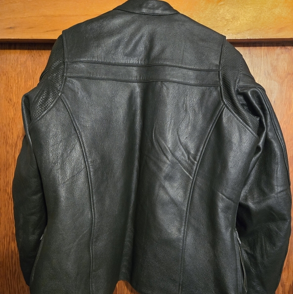 Black Leather Motorcycle Jacket with Stand-Up Collar - Picture 2 of 8